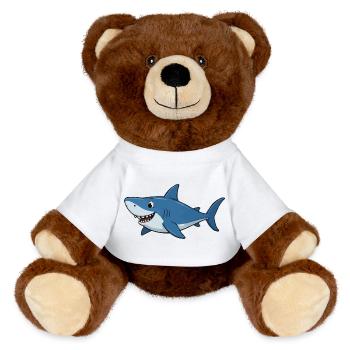 Aventure du requin de dessin animé bleu - Nounours RecycelBär® marron - blanc - Devant