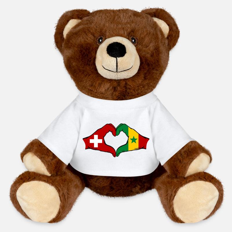 Suisse Sénégal Drapeau Mains Coeur Forme - Nounours RecycelBär® marron - blanc