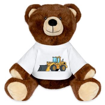 Radlader Baumaschine - MiniFeet® RecycelBär® Braun - Weiß - Vorne