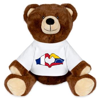 Frankreich Venezuela Flagge Hände Herzform - MiniFeet® RecycelBär® Braun - Weiß - Vorne
