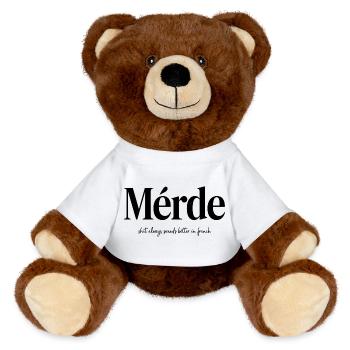 Mérde sonne toujours mieux dans le français Lustiger - Nounours RecycelBär® marron - blanc - Devant