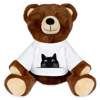 Peeping cat with whiskers black - MiniFeet® RecycelBär® Teddy Bear Brown - white - Front