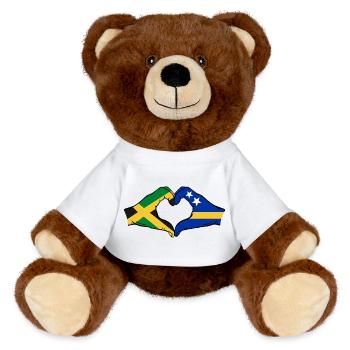 Jamaika Curacao Flagge Hände Herzform - MiniFeet® RecycelBär® Braun - Weiß - Vorne