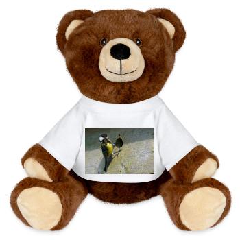 Great Tit Feeding Chicks - MiniFeet® RecycelBär® Teddy Bear Brown - white - Front