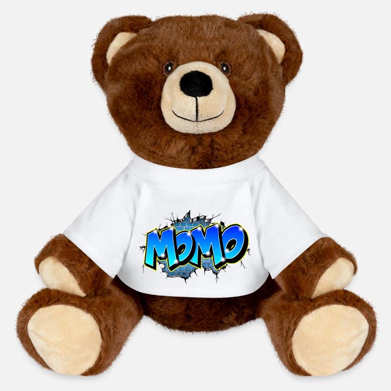 Graffiti First Name MOMO - MiniFeet® RecycelBär® Teddy Bear Brown - white