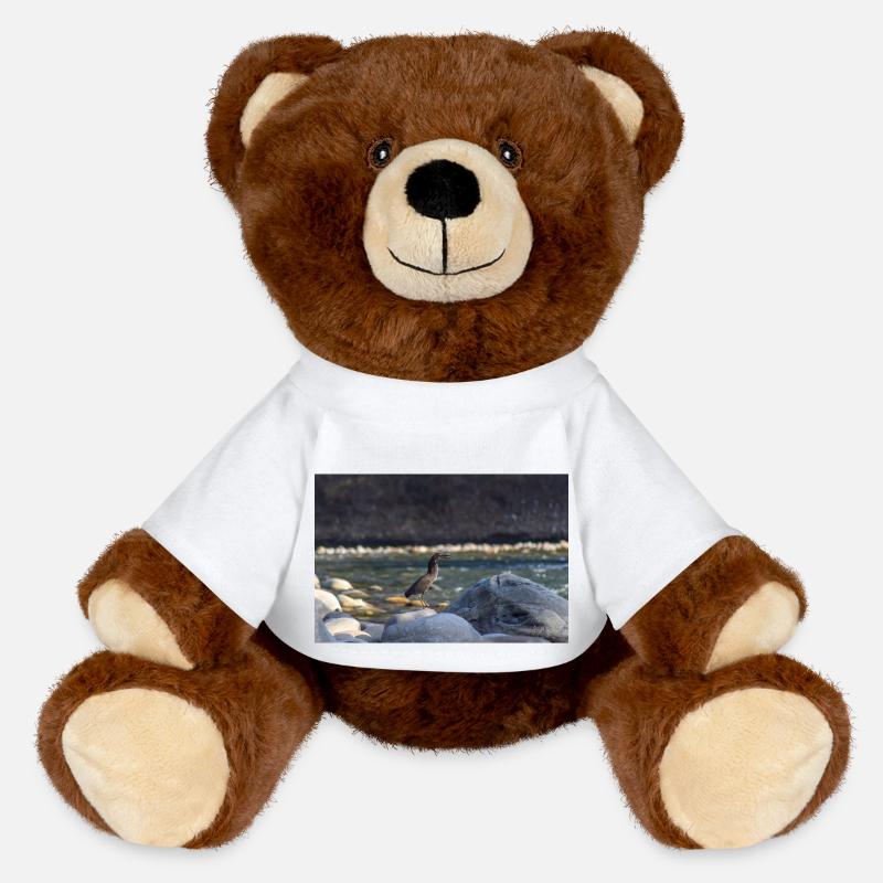 le héron et le poisson - Nounours RecycelBär® marron - blanc