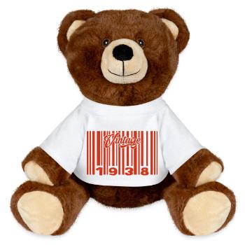Vintage 1938 Born In 1938 87 Years Bar Code Anniversai - MiniFeet® RecycelBär® Teddy Bear Brown - white - Front