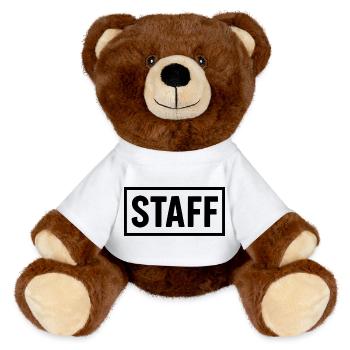 Minimalist STAFF Shirt – Club & Event Crew - MiniFeet® RecycelBär® Teddy Bear Brown - white - Front