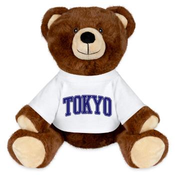 Tokyo Varsity Blue Lettering - MiniFeet® RecycelBär® Teddy Bear Brown - white - Front