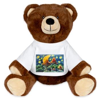 Montagnes et champignons Graphiques Pastels à l’huile - Nounours RecycelBär® marron - blanc - Devant
