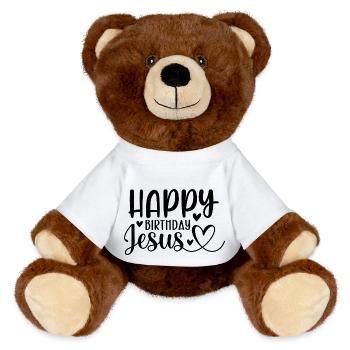 Happy Birthday Jesus - MiniFeet® RecycelBär® Teddy Bear Brown - white - Front