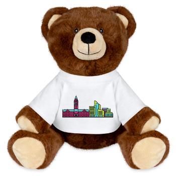 Bradford City Skyline City Hall Modern Line Art - MiniFeet® RecycelBär® Teddy Bear Brown - white - Front