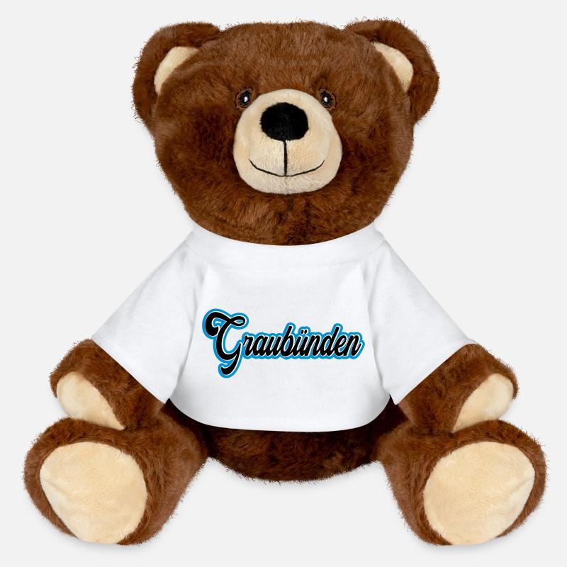 Graubünden Script with Blue Outline - MiniFeet® RecycelBär® Teddy Bear Brown - white