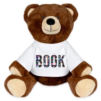 Dinkelbuch mit Bücherregalen, Lesen und Literat - MiniFeet® RecycelBär® Braun - Weiß - Vorne