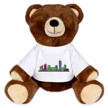 Katowice City Skyline Spodek Arena Linienkunst - MiniFeet® RecycelBär® Braun - Weiß - Vorne