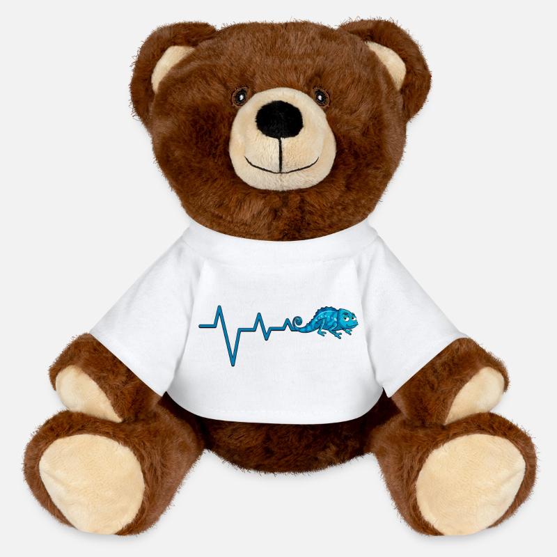 Blue Chameleon Heartbeat Line - MiniFeet® RecycelBär® Teddy Bear Brown - white