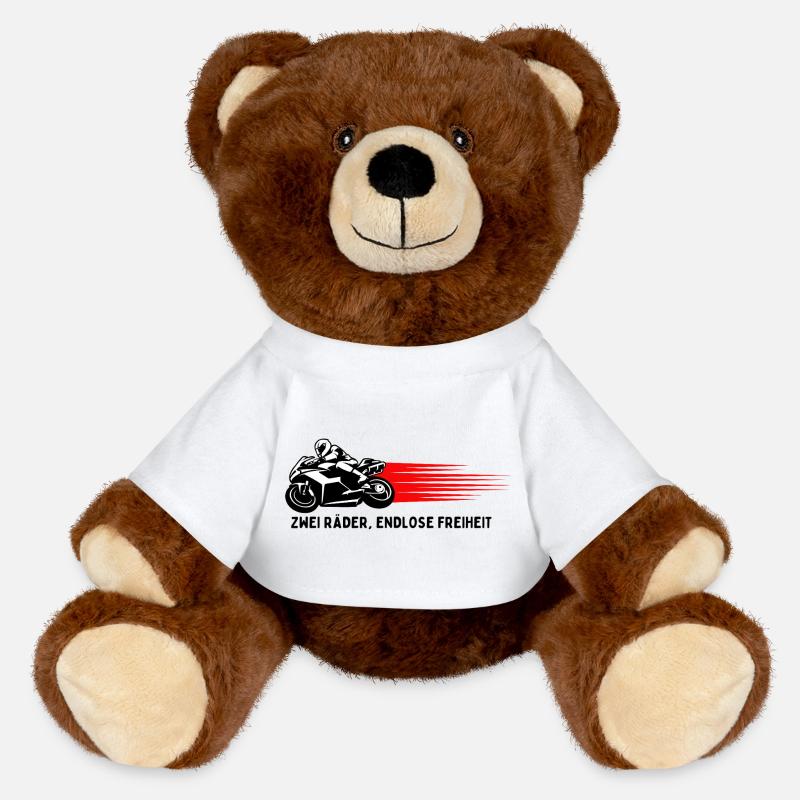 Two Wheels, Endless Freedom - Motorcycle Edition - MiniFeet® RecycelBär® Teddy Bear Brown - white