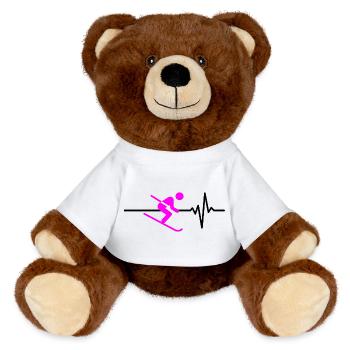 SKI FAHREN HERZSCHLAG PINK WINTER SPORT CARVING - MiniFeet® RecycelBär® Braun - Weiß - Vorne