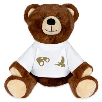 Minimalist Bird Watching Silhouette - MiniFeet® RecycelBär® Teddy Bear Brown - white - Front