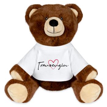 Trauzeugin Herz Junggesellinnenabschied - MiniFeet® RecycelBär® Braun - Weiß - Vorne