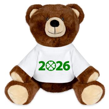 Patricks Tag 2026, Klee,  St. Patricks Day Party - MiniFeet® RecycelBär® Braun - Weiß - Vorne