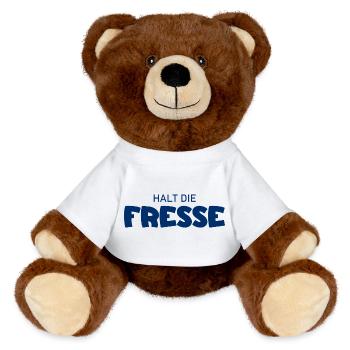 Halt die Fresse - Cooler Spruch - MiniFeet® RecycelBär® Braun - Weiß - Vorne