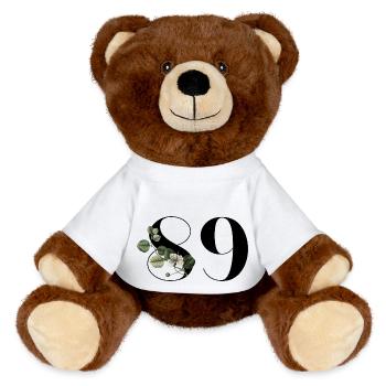 Numéro 89 floral vert - 89e anniversaire floral - Nounours RecycelBär® marron - blanc - Devant