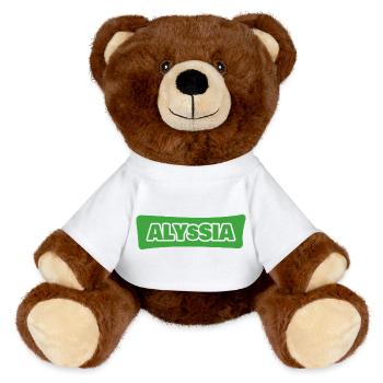Geschenk für Alyssia - MiniFeet® RecycelBär® Braun - Weiß - Vorne
