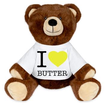 I LOVE BUTTER - MiniFeet® RecycelBär® Braun - Weiß - Vorne