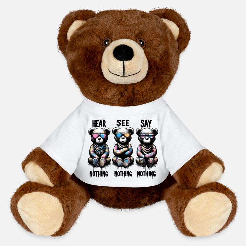 Hear See Say Nothing - MiniFeet® RecycelBär® Teddy Bear Brown - white