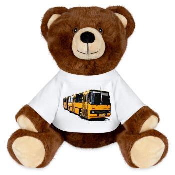 Yellow Ikarus Bus Z80 - MiniFeet® RecycelBär® Teddy Bear Brown - white - Front