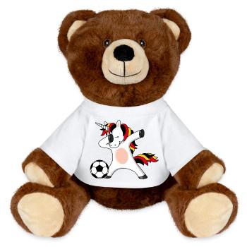 Licorne de football Allemagne Belgique Championnat d’Europe Coupe du monde - Nounours RecycelBär® marron - blanc - Devant
