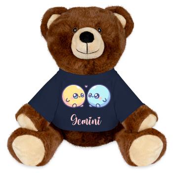 Mignon Cadeau d’astrologie du zodiaque Gémeaux - Nounours RecycelBär® marron - bleu marine - Devant