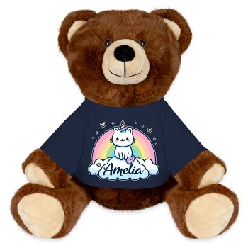 Amelia nom Prénom Licorne Chat - Nounours RecycelBär® marron - bleu marine - Devant
