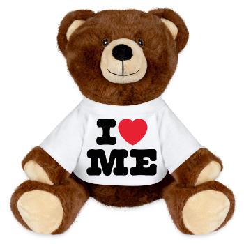 I Love Me – Self-Love Design - MiniFeet® RecycelBär® Teddy Bear Brown - white - Front