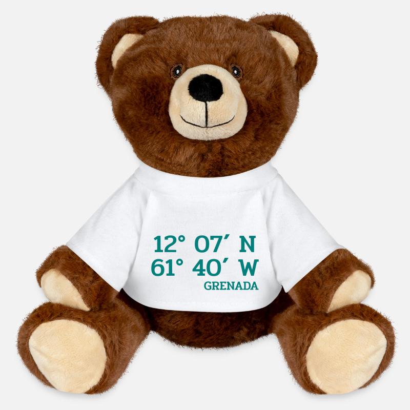 Grenada Coordinates - Coordinates - Caribbean - MiniFeet® RecycelBär® Teddy Bear Brown - white