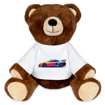 Art coloré de voitures de course de Super Sports - Nounours RecycelBär® marron - blanc - Devant