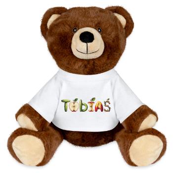 Tobias, Name, Motif, Apple, Letters, Fruit - MiniFeet® RecycelBär® Teddy Bear Brown - white - Front