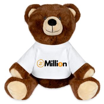 Krypto 21 Million BTC Bitcoin - MiniFeet® RecycelBär® Braun - Weiß - Vorne