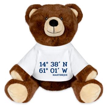 Martinique Coordinates - Koordinaten - West Indies - MiniFeet® RecycelBär® Teddy Bear Brown - white - Front