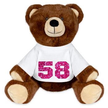 Numéro 58 paillettes rose - 58e anniversaire - Nounours RecycelBär® marron - blanc - Devant