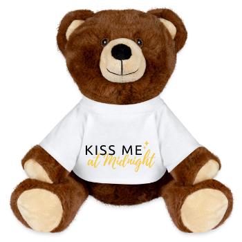 Romantisches Neujahrsdesign „Kiss me at Midnight" - MiniFeet® RecycelBär® Braun - Weiß - Vorne