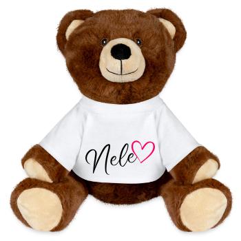 Nele Nom de famille Prénom Coeur Rose - Nounours RecycelBär® marron - blanc - Devant