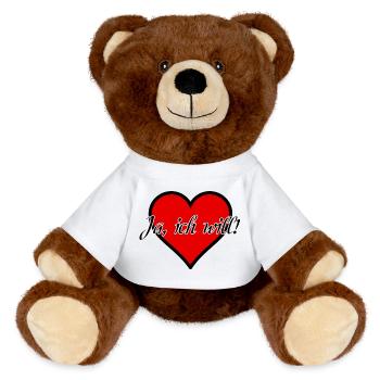 Ich will Heirat Hochzeit Ehe Antrag Liebe Geschenk - MiniFeet® RecycelBär® Braun - Weiß - Vorne