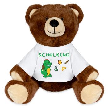 Schoolchild Dino 2023 with equipment - MiniFeet® RecycelBär® Teddy Bear Brown - white - Front