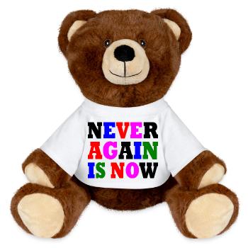 Never again is now - MiniFeet® RecycelBär® Teddy Bear Brown - white - Front