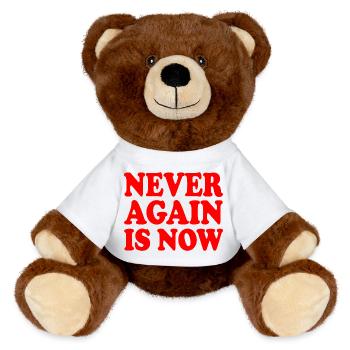 Never again is now - MiniFeet® RecycelBär® Teddy Bear Brown - white - Front