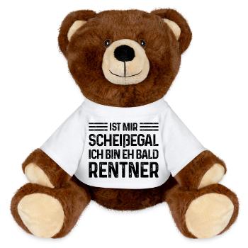 Rente Ist mir scheißegal Ich bin eh bald Rentner - MiniFeet® RecycelBär® Braun - Weiß - Vorne