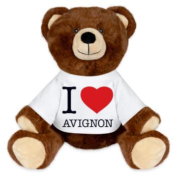 I LOVE AVIGNON - MiniFeet® RecycelBär® Braun - Weiß - Vorne