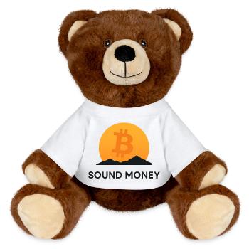 Bitcoin Sunset Mountain - Nounours RecycelBär® marron - blanc - Devant